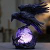 Gothic Raven LED Lamp Hand-Crafted Sculpture on Purple Glow Sphere Mysterious Decor for Desk Night Light