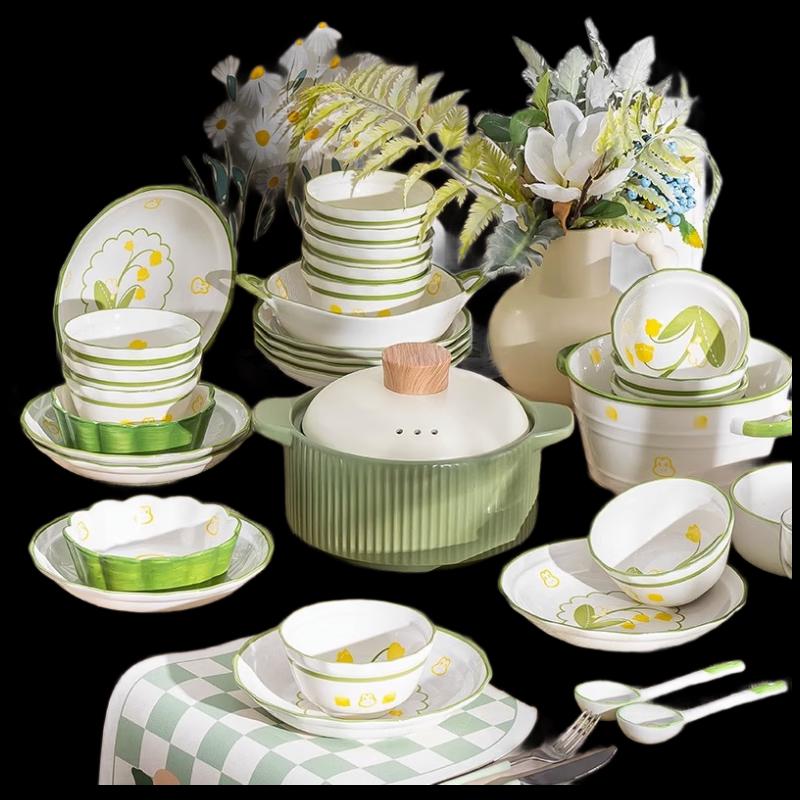 Panlu 18-elementowy uroczy zestaw ceramicznej zastawy stołowej z naczyniem do zapiekania