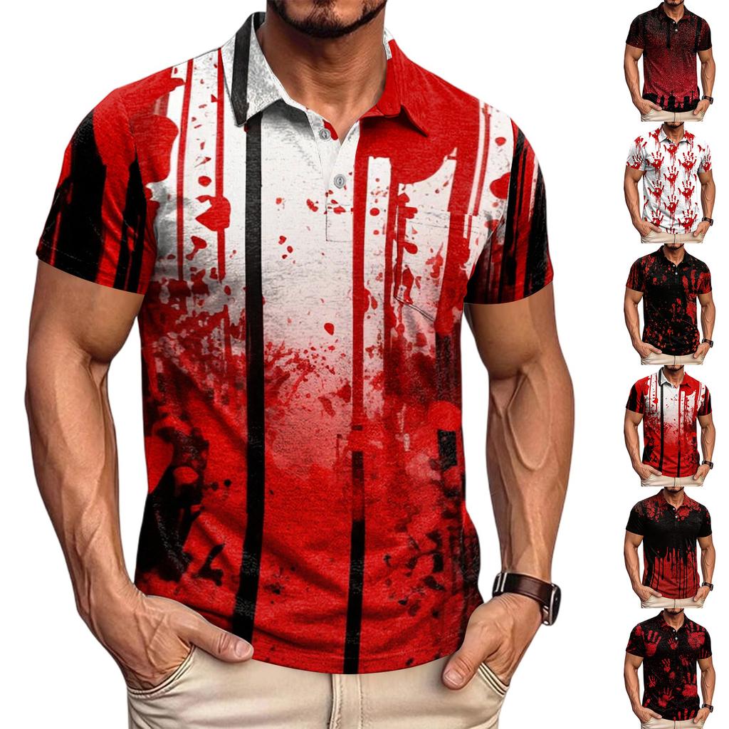 Men's Halloween Shirt with Pocket Casual Short Sleeve Button Down Top for Holiday Parties