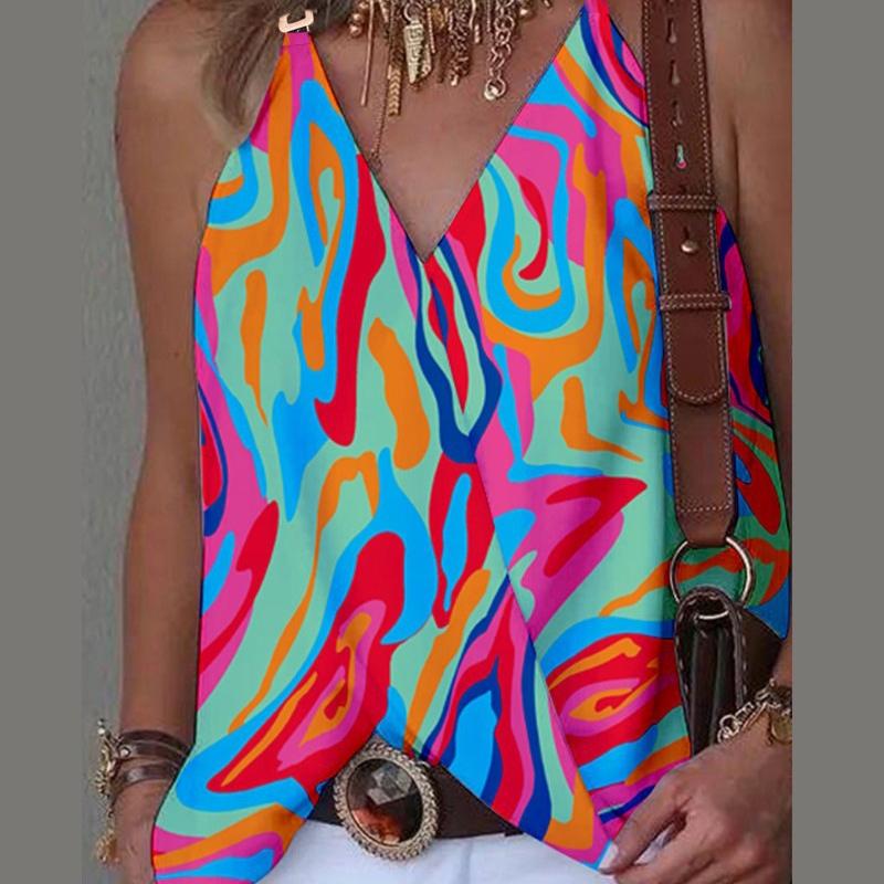 GMXIA Dámská móda Ležérní Jednobarevný potisk Letní vesty s kovovou přezkou bez rukávů s výstřihem do V
