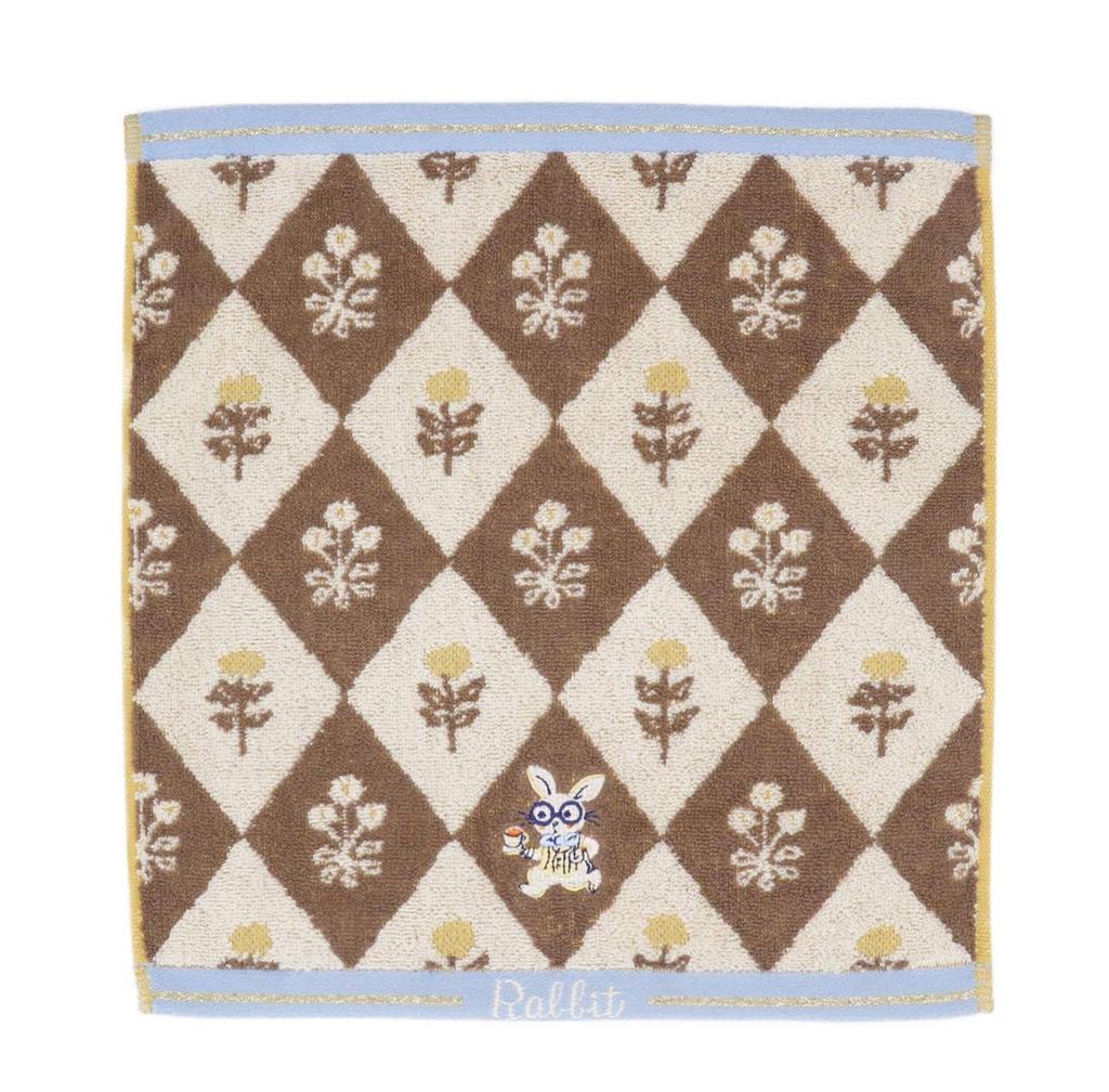 Marushin Karel Capek Tea Shop Hand 34 x 36 White Rabbit Product 3705016300 Towel, cm, Check, 100% Cotton, No-Twist Yarn, Number