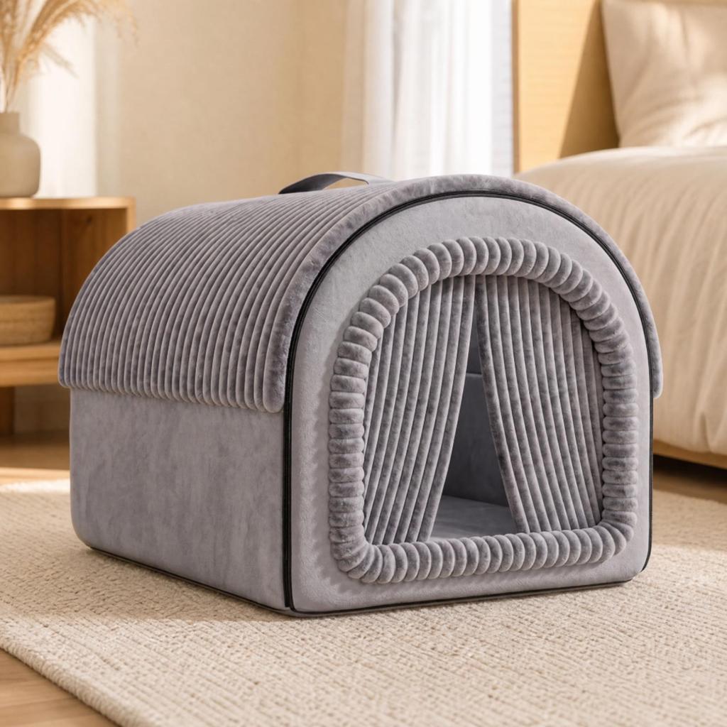Enclosed Pet Bed with Curtain Flaps Detachable for Sleeping