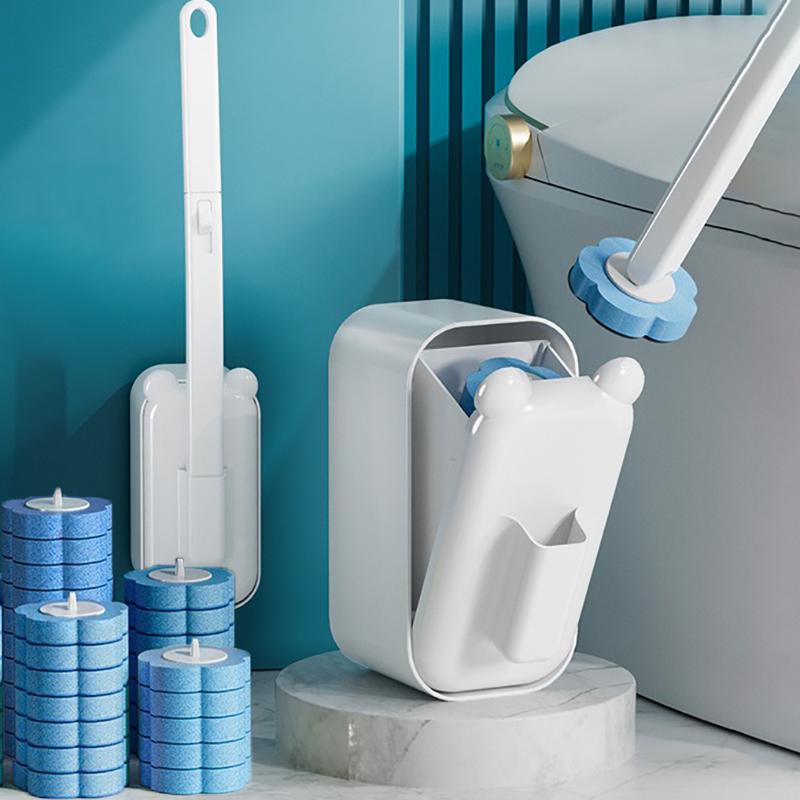 Disposable Toilet Brush Set Wall Mounted with Replaceable Refill Heads Cleaning Tool with Storage Holder Bathroom Cleaner Kit