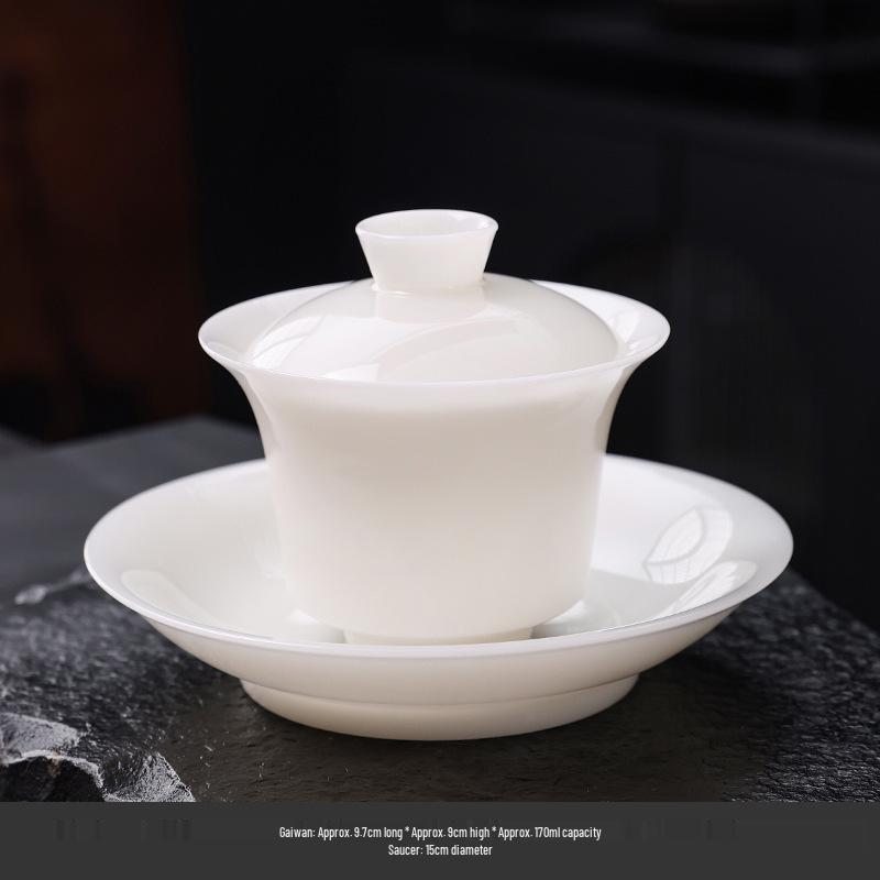 Ice Jade Gaiwan: Large Luxury White Porcelain Tea Bowl & Cup