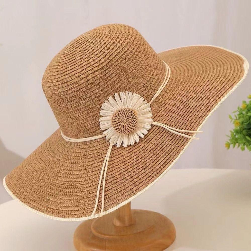 Wide Brim Bohemian Straw Hat Spring Summer Women's Sun Hat Trendy Folding Straw Hats  Vacation