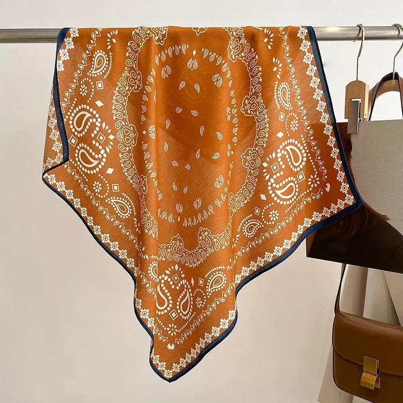 Ren Bomuld Dame Tørklæde Firkantet Foulard Dame Hals Hår Tørklæder Design Printet Hovedtørklæde Mode Pige Tørklæder 2023 Ny