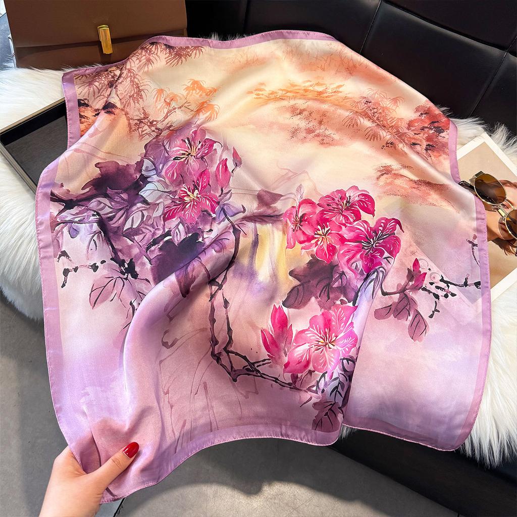 Spring Small Silk Scarf Korean Version Imitation Silk Scarf Women'S Retro Decorative Square Scarf Small Scarf Tied Bag Ribbon