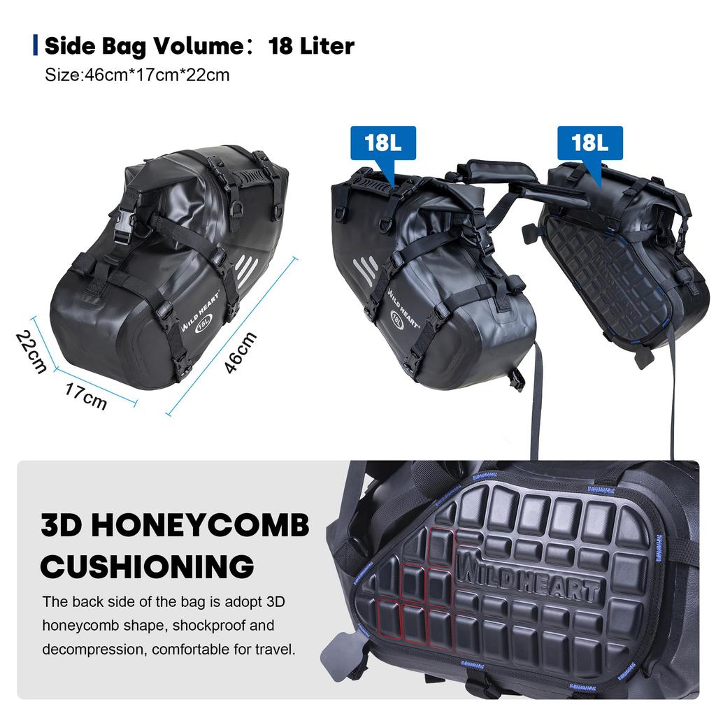 WILD HEART Motorcycle Waterproof 36L X Side Pannier Trunk Accessories X Saddlebags, (18L 2) Bags, (18L 2, TPU)