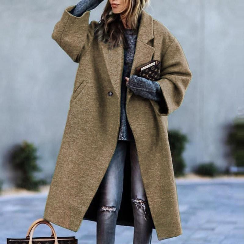 2026 New Women's Long Wool Blend Coat, Oversized Solid Color Casual Overcoat for Autumn Winter, Plus Size Warm Trench Coat