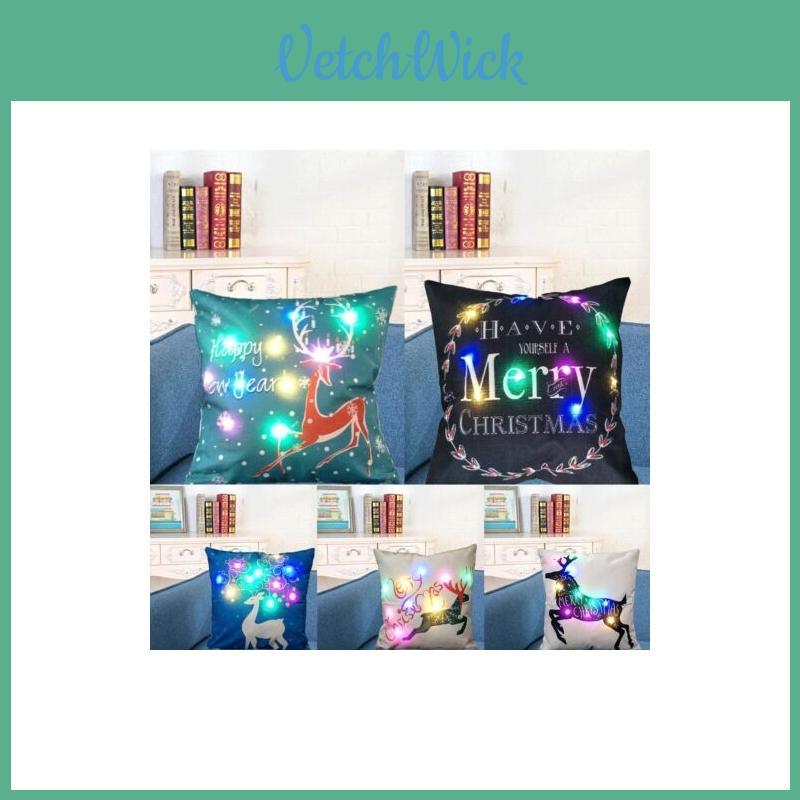 Premium Quality Christmas Led Light Cotton Linen Throw Pillow Case For Home Decor