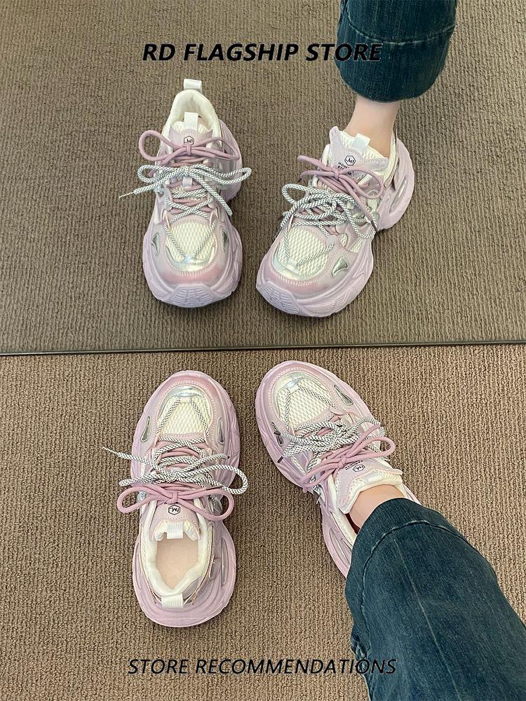 Fashion Shoes Women's Sneakers With Platform Tennis Female Woman-shoes Thick Sole 2025 Trainers Mesh Roses Summer Sneakers Mesh Women's