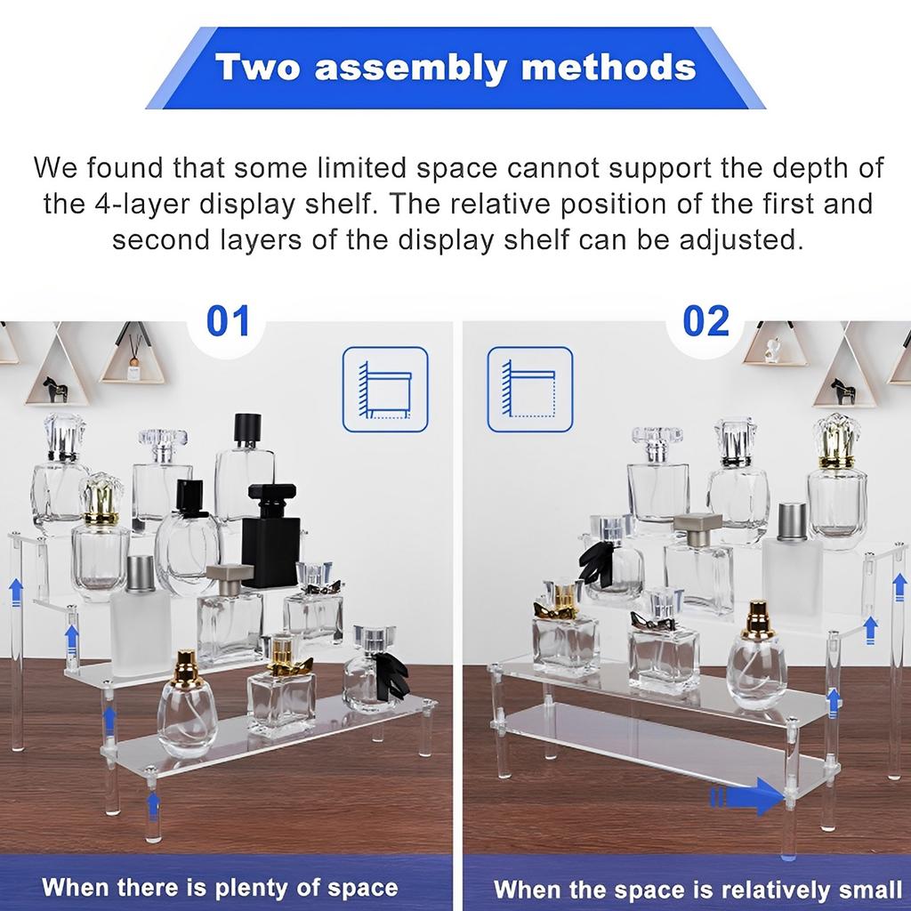 Acrylic Riser Clear Display Stand Cologne Organizer Acrylic Shelves 3 Tier Shelf for Amiibo Funko Figures Toys Cupcake Food Dess