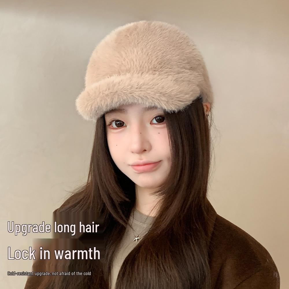 Winter Faux Mink Korean Baseball Cap for Women - Thick Warm Duckbill Hat