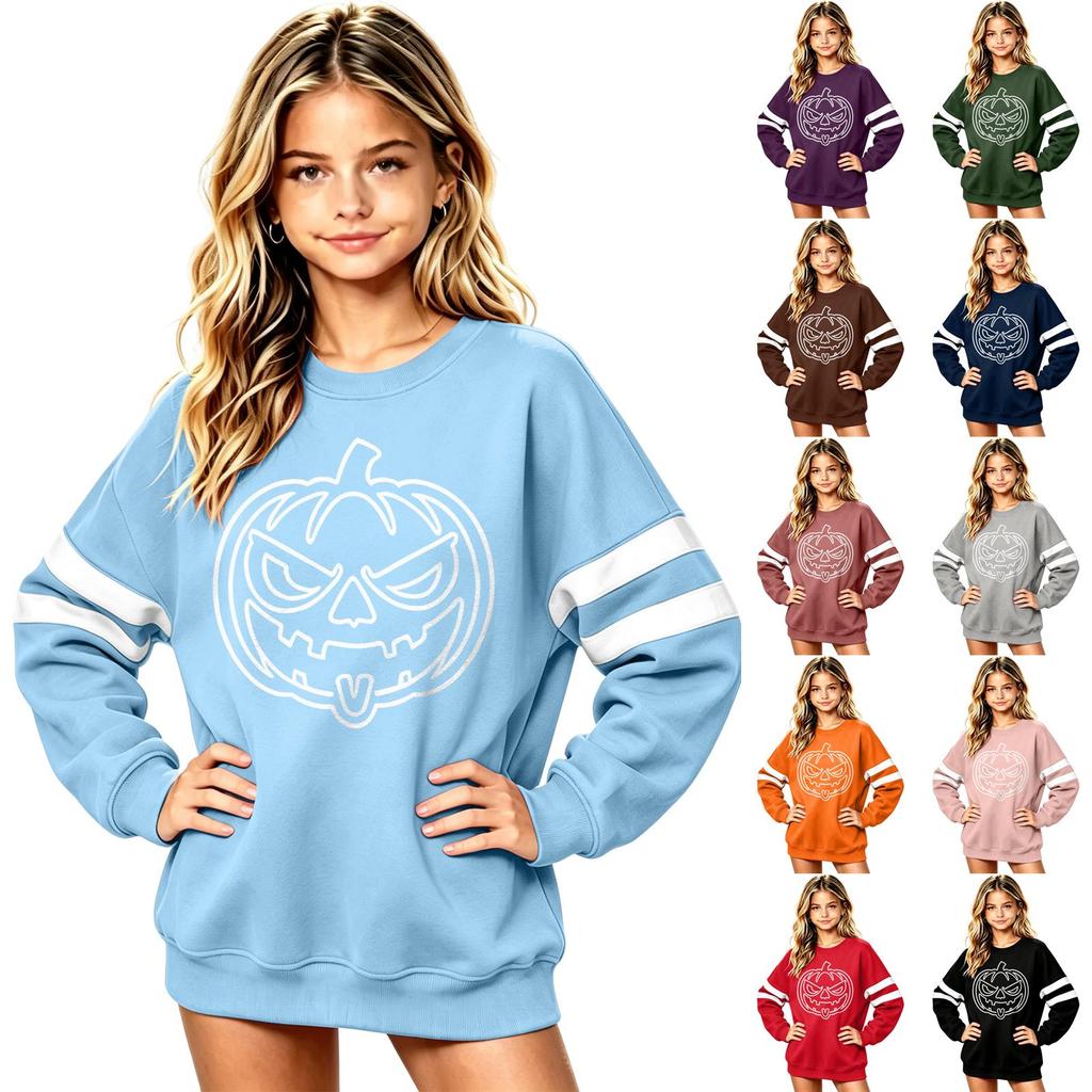 Boys Girls Big Kids Long Sleeve Hoodie Casual Comfortable Pullover Top for Halloween