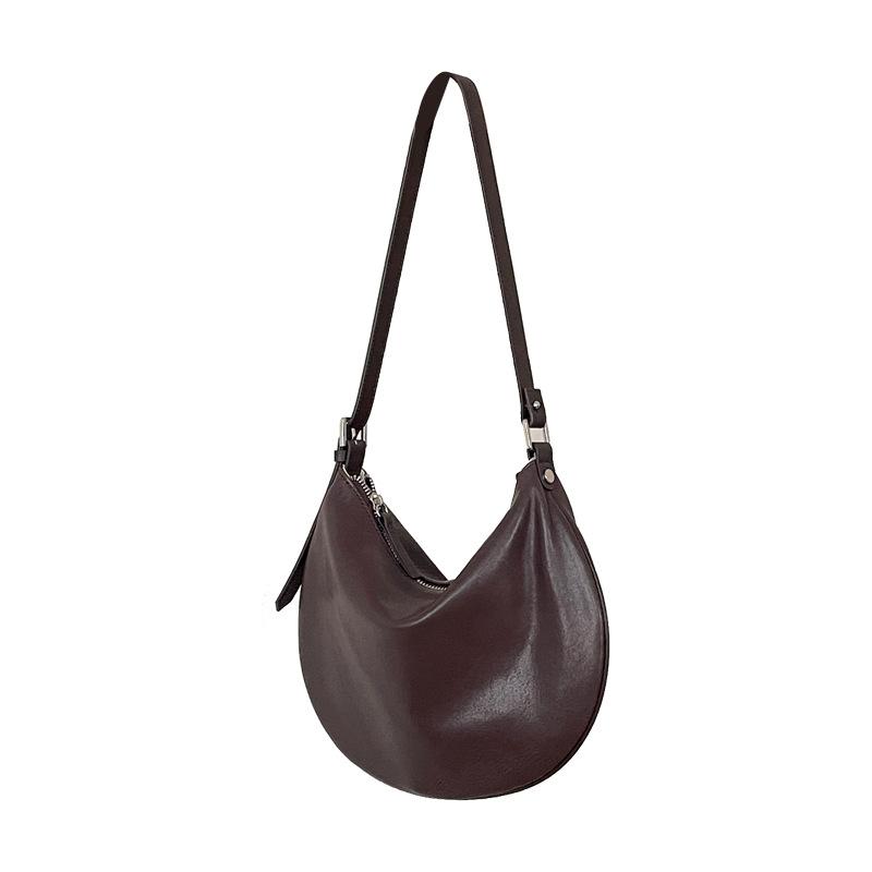 Niche Plant Tanned Soft Sheepskin Saddle Bag Minimalist Style Half Round Shoulder Bag Women's Vintage Genuine Leather Crossbody Bag