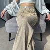 Pleated High Waist Fleece-Lined Wide Leg Pants for Women - Autumn Winter Slimming Plus Size Casual Wear