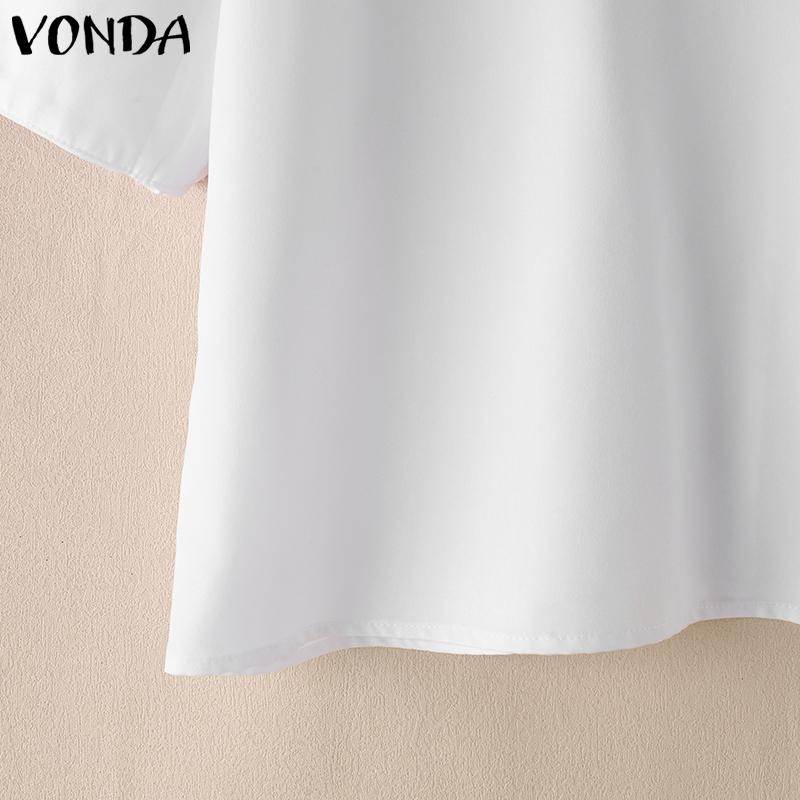 VONDA Женская модная однотонная рубашка со средним рукавом и пуговицами 5XL розовый — фото 10