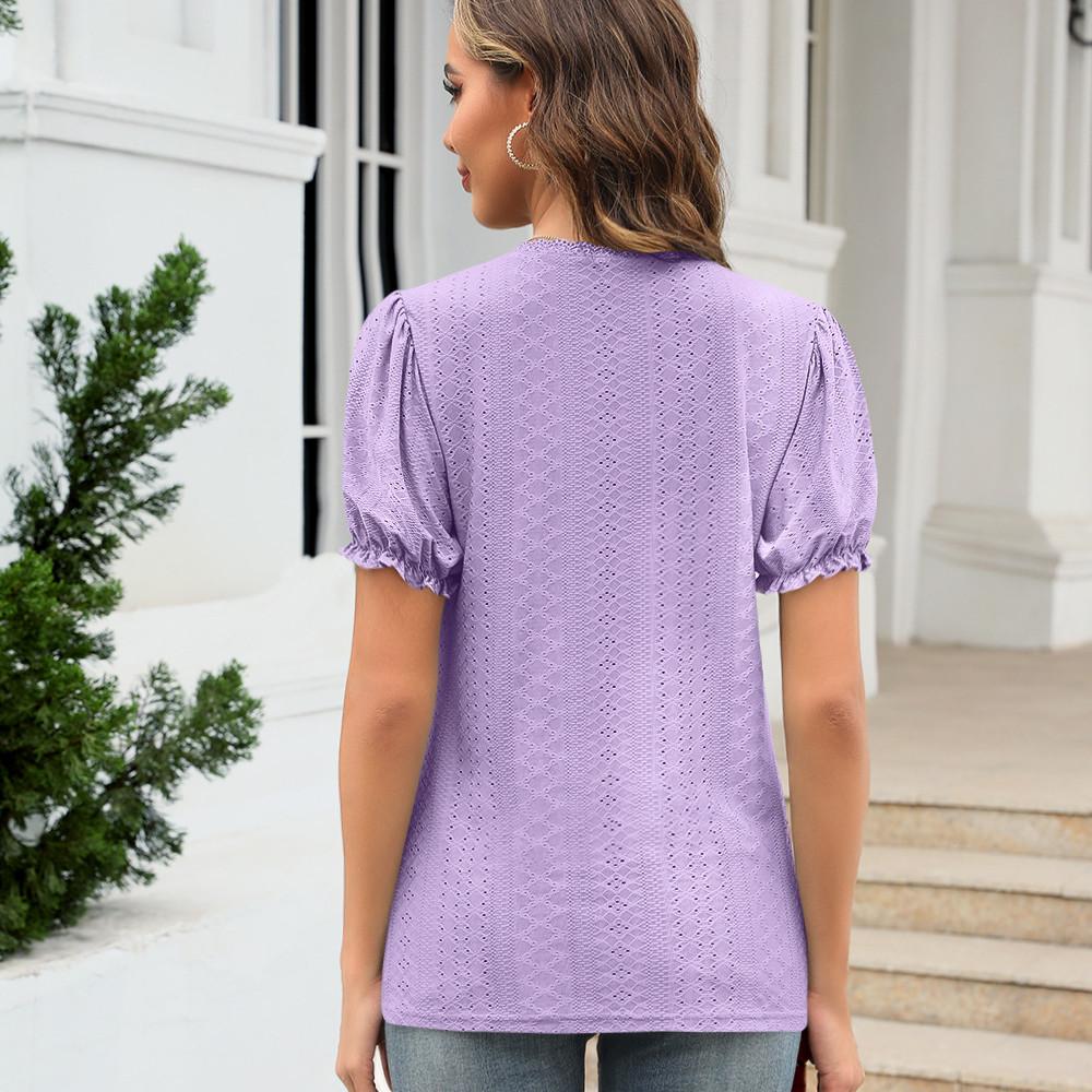 GMXIA Women's Fashion Casual Solid Color Print Short Sleeve O-Neck T-shirts and Tops