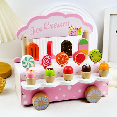 Children'S Wooden Playhouse Toy Ice Cream Cone Ice Cream Trolley Wooden Parent-Child Play Interactive Gift