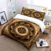 Ensemble de literie style baroque 3 pièces, Housse de couette avec impression motif orné noir beige + 2 taies d'oreiller, Décor de luxe