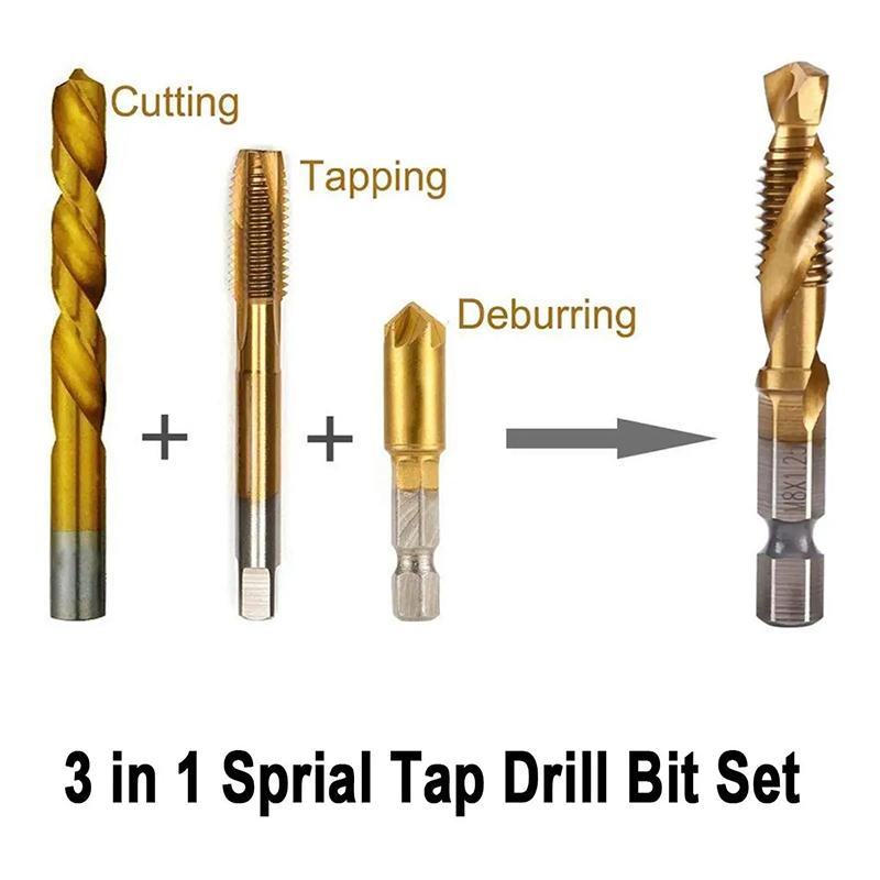Compound Screw Tap Bit Set M3/4/5/6/8/10 Hex Spiral Tap Countersink Drill Reamer Titanium Soft Metal Tapping Chamfering Tools