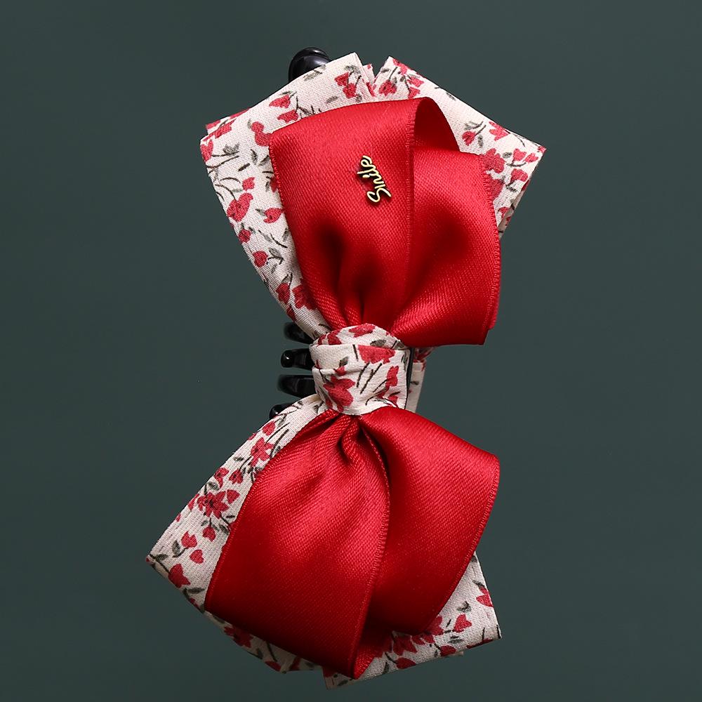 Korean Retro Floral Bow High Ponytail Banana Clip – Artistic Twist Claw Hair Accessory