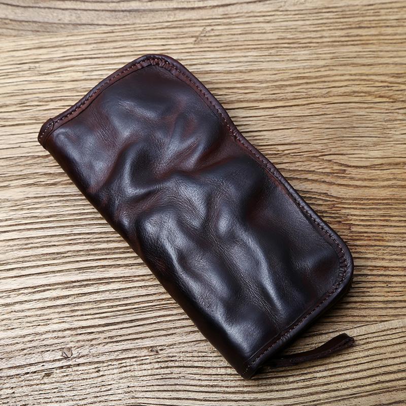 

Vintage Handmade Men s Leather Clutch Bag Vegetable Tanned Leather Long Wallet Top Layer Cowhide Zipper Wallet Card Holder NZPJ