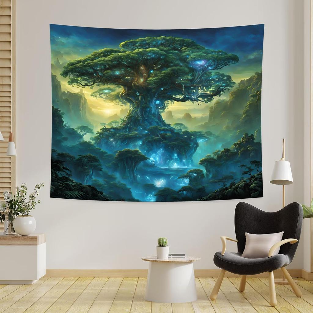 Tree Life Tapestry  Inspirational 3D Bohemian Wall Art Poster with Elegant Fantasy Drawing Cool Oversized Horizontal Mural