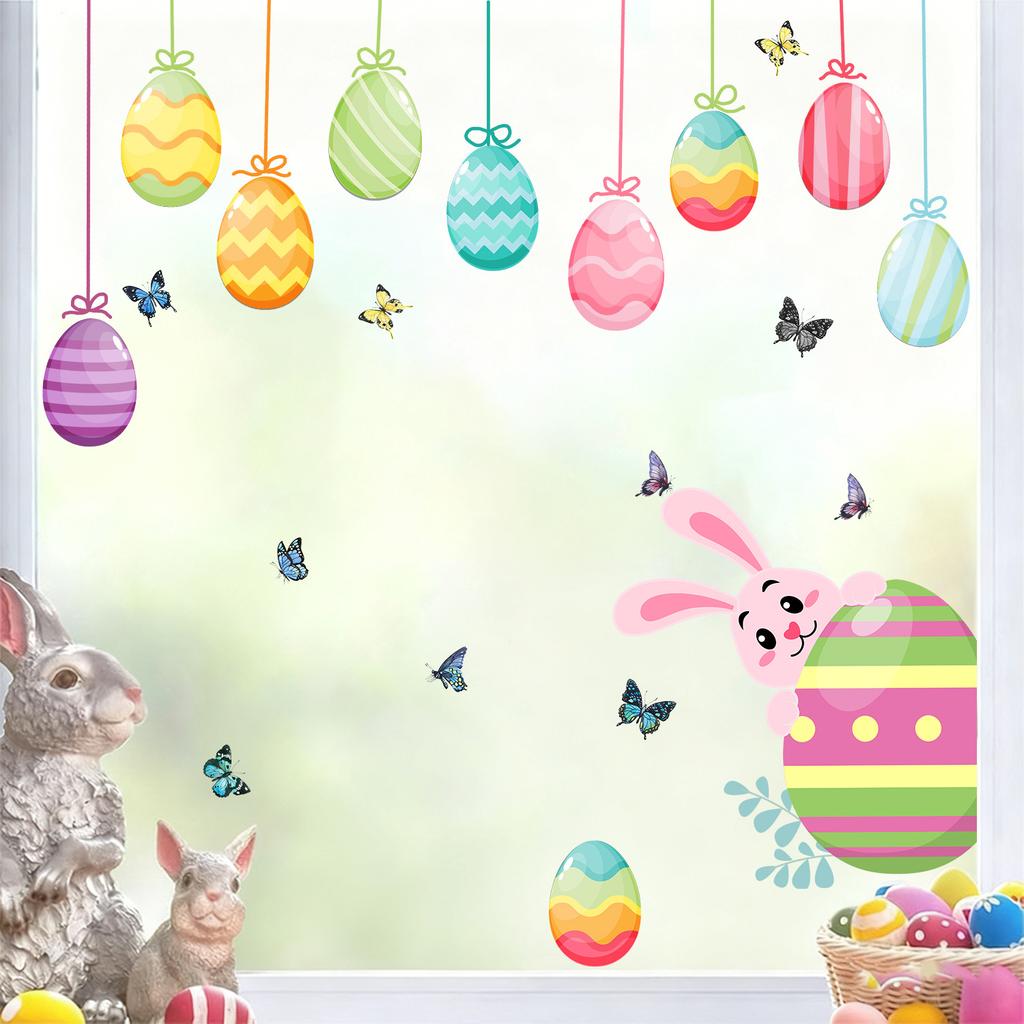 Easter Eggs and Bunny Static Cling Window Stickers Double Sided No Glue for Shop Window Home Decor Removable Reusable
