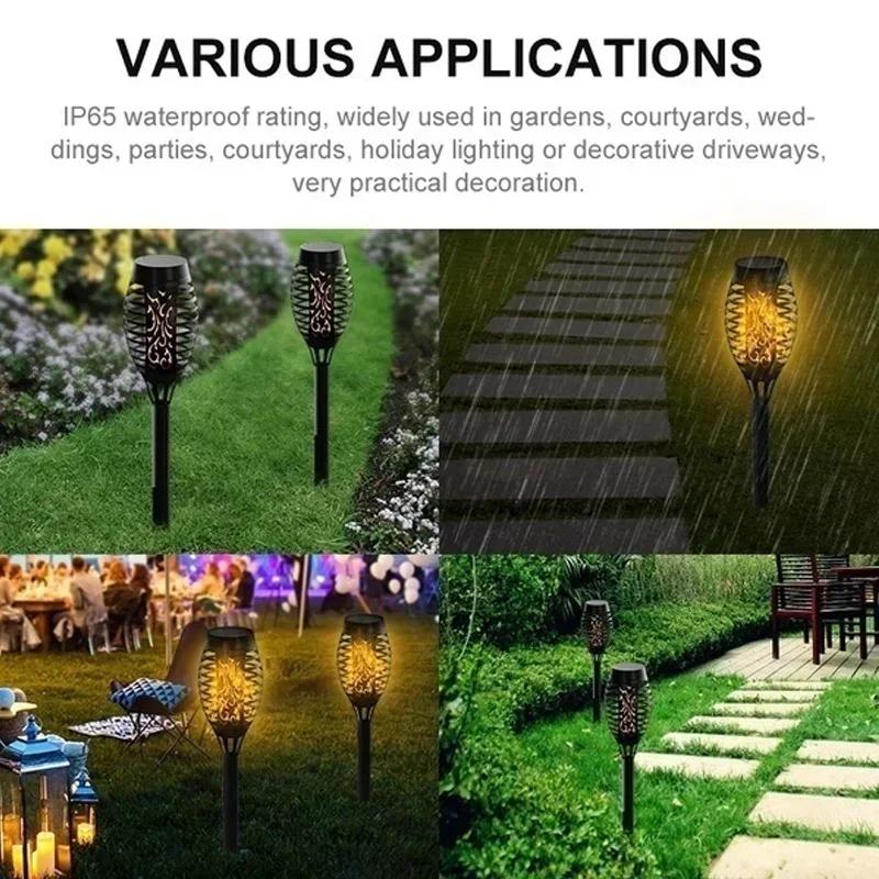 Flickering Flame Solar Garden Lights, Waterproof Outdoor Lawn Lamp Realistic Fire Effect for Yard Patio Pathway Halloween Holiday Decor Lighting