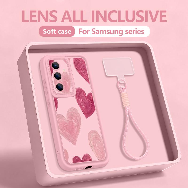 Wrist Lanyard Phone Case For Samsung Galaxy S26 S24 S25 Ultra S23 S25 FE A57 A17 A56 A16 A55 A54 A15 A25 Love Heart Print Cover