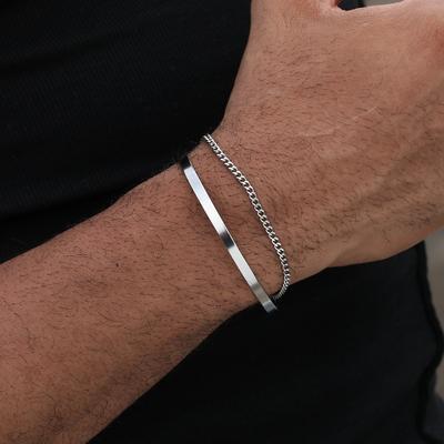 Bracelet Chaîne Cubaine en Acier Inoxydable 3mm pour Hommes Street Hip Hop Accessoires de Bijoux Bracelet Ouvert Réglable