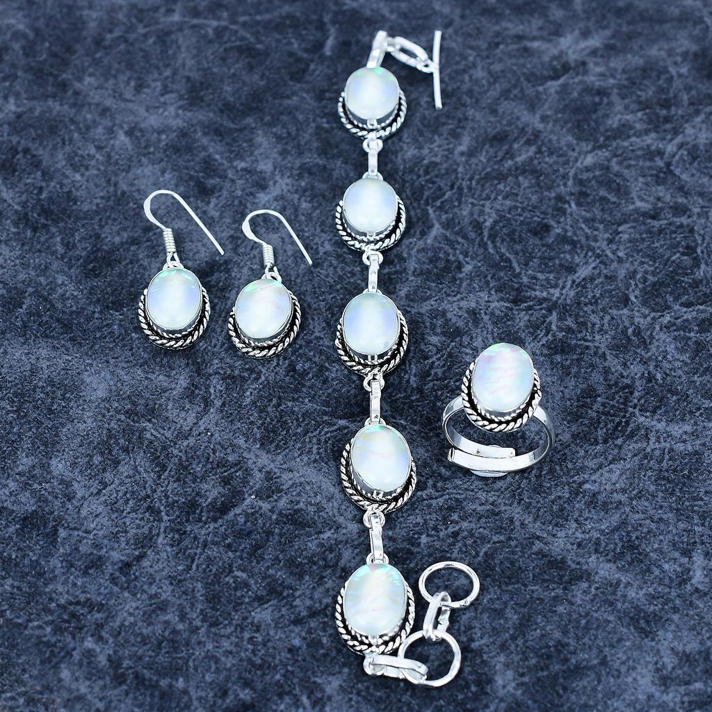 Blue Triplet Opal Gemstone Handmade 925 Sterling Silver Jewelry Set M-3194