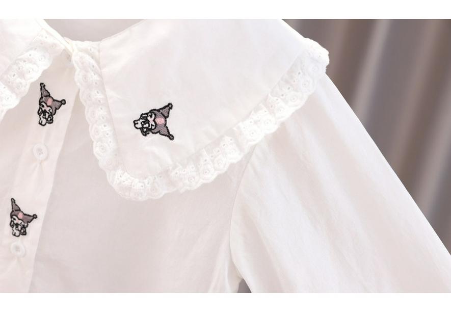 Girls' 100% Cotton White Long-Sleeved Shirt with Doll Collar - Spring/Autumn Style for Older Children