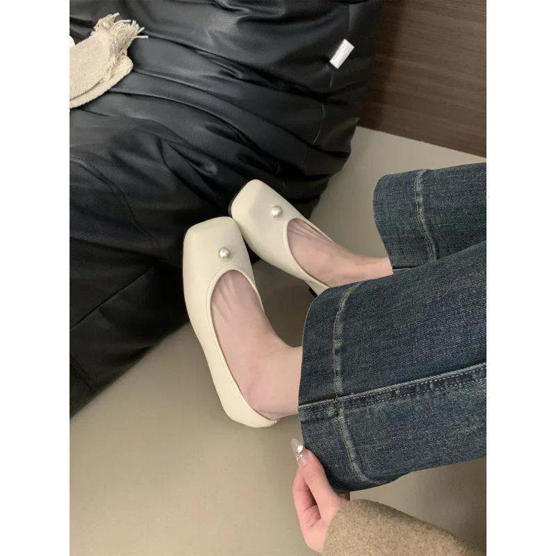 Fashion Women's Shoes Square Toe Flat Heels Autumn Dress New Retro Spring Autumn 2025