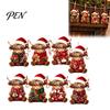 Lightweight Wooden Tree Ornaments Highland Cow Christmas Ornament Set, 2D Flat Creative Set Hanging Decor with String, Holiday Party Decoration