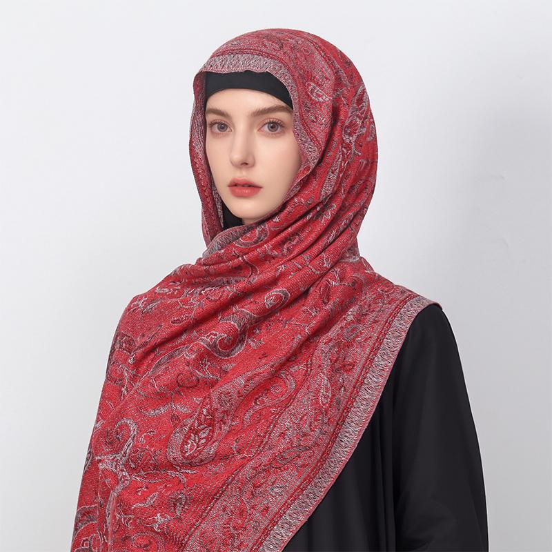 Muslim Women Hijab Scarf Jacquard Shawl Tassels Thick Windproof Ethnic Style Arabia Female Wrap Designer Luxury Headband
