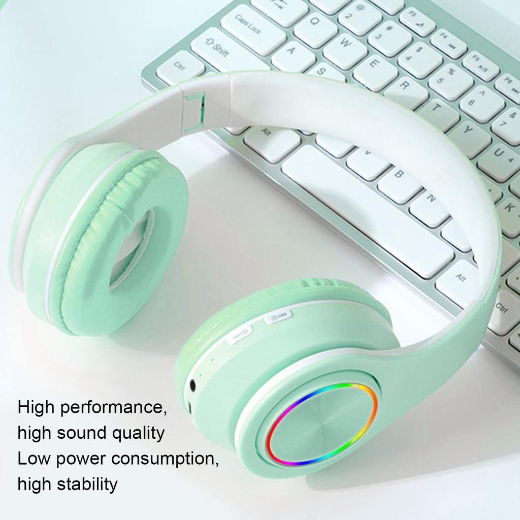 RGB Headset, Foldable and Retractable Headphones with Breathing Light, 65 Hours Playtime, with Mic, HiFi Stereo, Deep Bass, for Travel and Studying