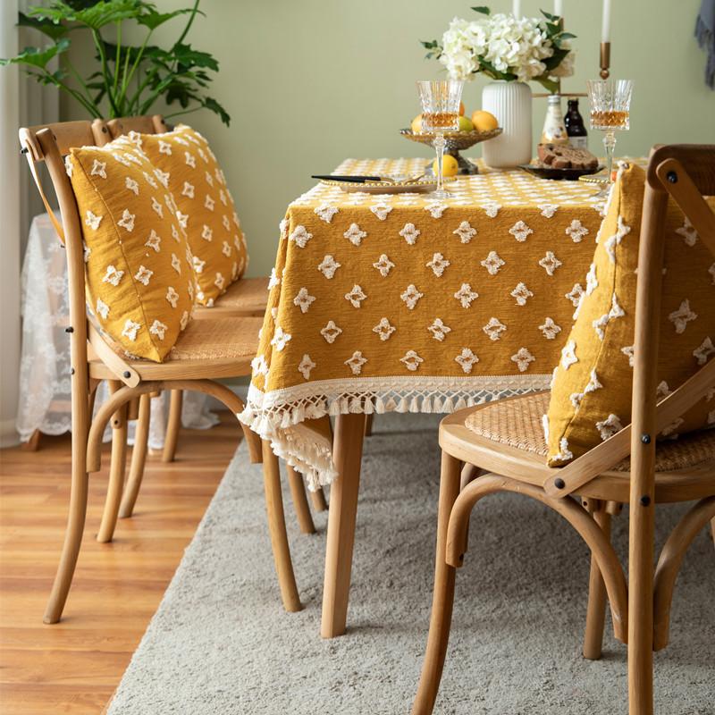 Retro Polyester Cotton Color Woven Jacquard Three-Dimensional Cut Flower Cross Fringe Tablecloth Rectangular Coffee Table Tablecloth Dining Table