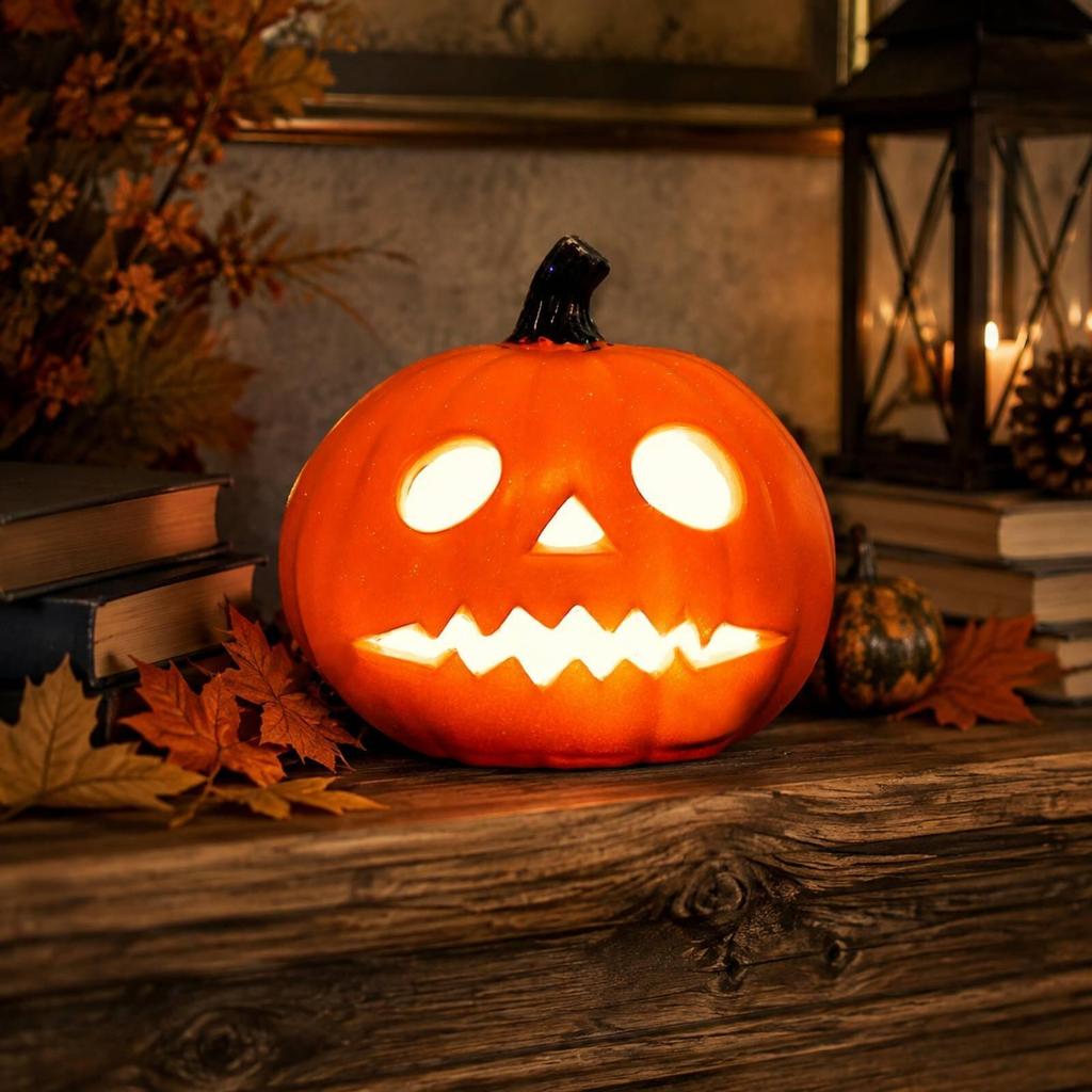PVC Pumpkin Lantern with Batteries Illuminated Halloween Table Ornament Spooky