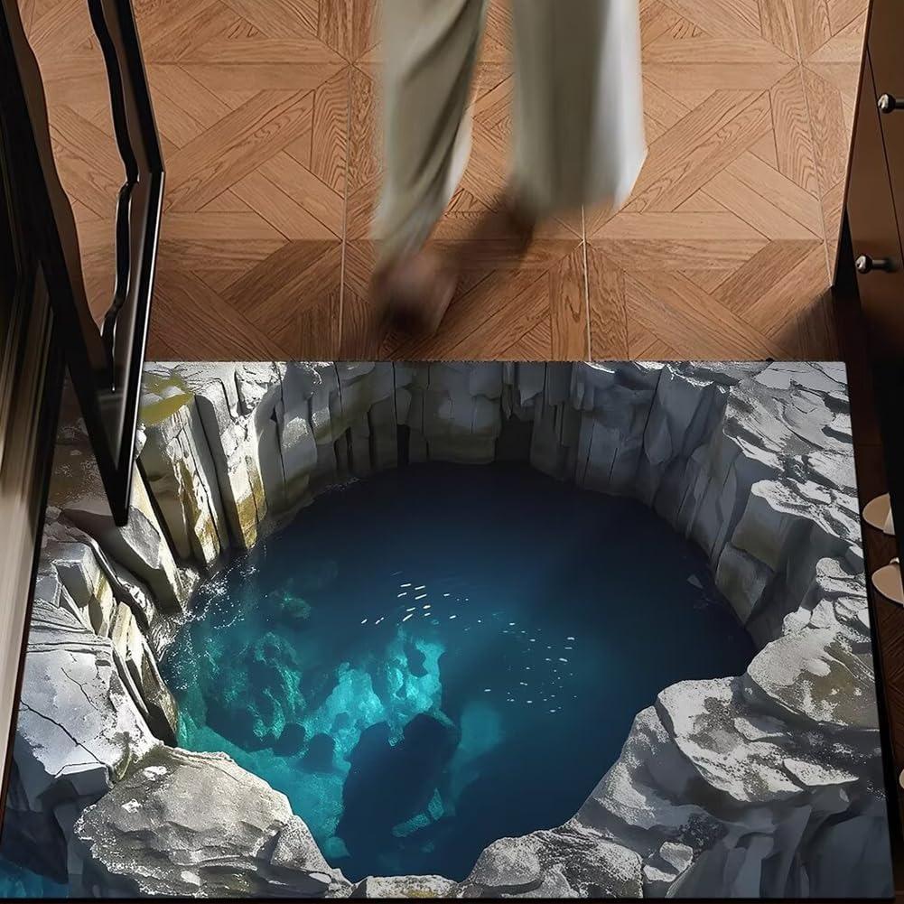 2D Print Crocodile Door Mat Cave Water Design Welcome Entrance Rug Pranks Visual Illusion Soft Non-Slip Doorway Decorative Mat