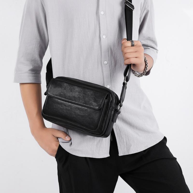 New Men's Genuine Leather Horizontal Cowhide Shoulder Bag - Soft, Stylish, Business Casual Messenger Bag
