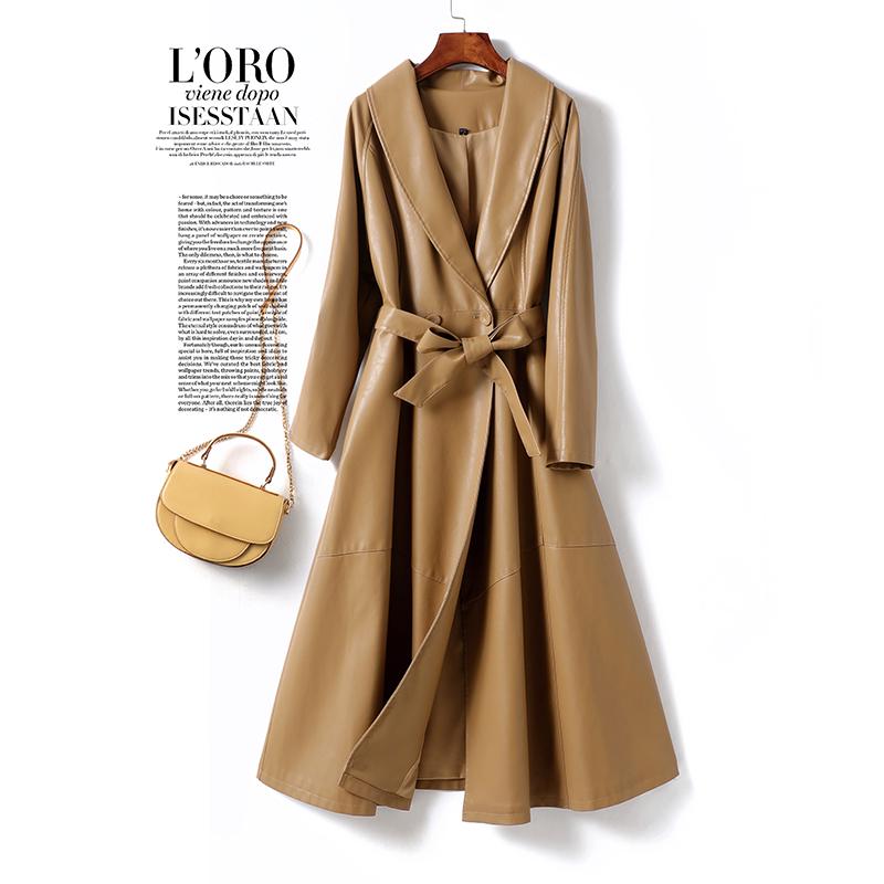 Women's Sheepskin Coat: Elegant Lace-Up, Waist-Cinching, Long Leather Skirt Style, 2025 Collection