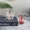 350 ml dobbelvegg kaffekrus med håndtak Klarmelkekopper Gaver Glasskoppfyll kunstig simulering Blomster tekopp
