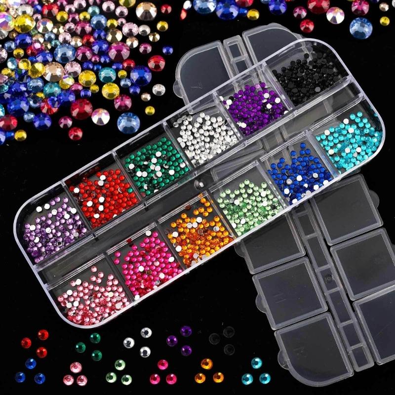 12 Color Transparent Nail Art Rhinestones Kit With 6 Shapes For DIY Manicure Includes Tweezers And 3 Glues