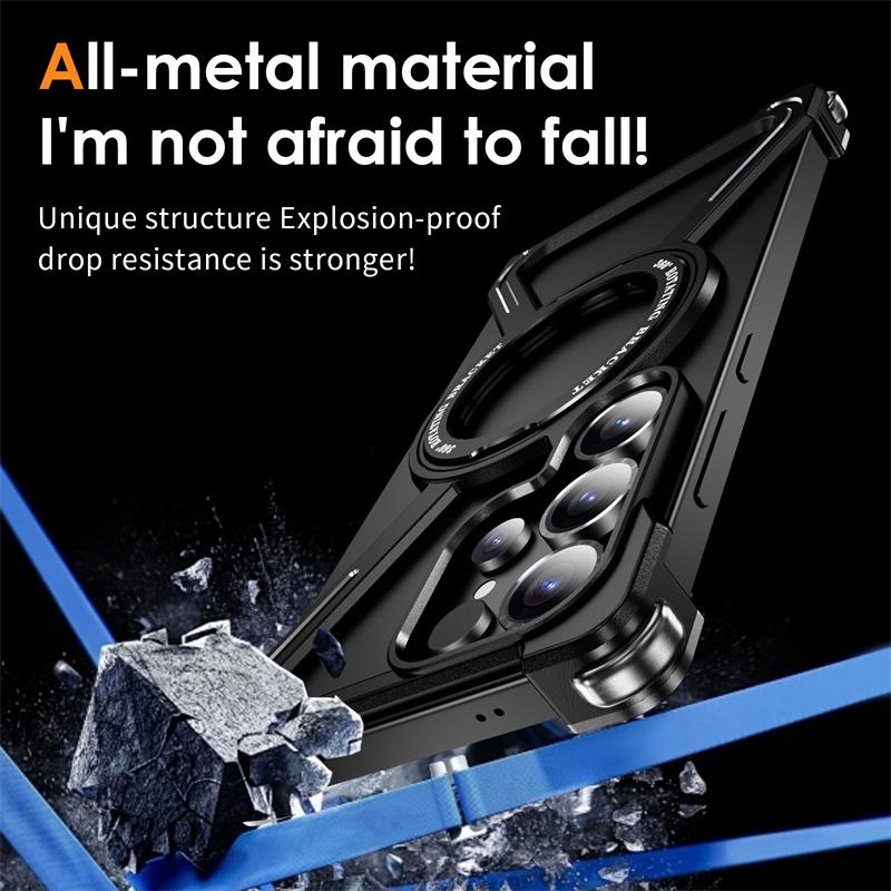 For Samsung Galaxy S25 S24 S23 Ultra Metal Magnetic Phone Case Aluminum Alloy Frameless 360° Rotating Bracket Shockproof Cover