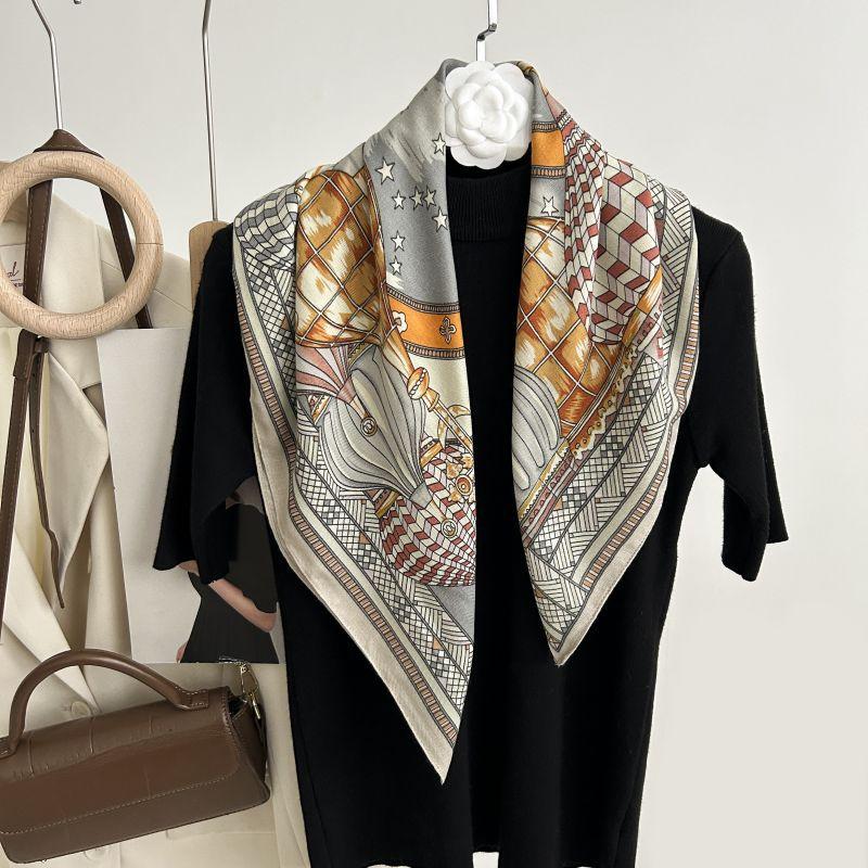 Dekorativer Seidenschal mit einfacher Textur für Damen im neuen Stil für Frühling und Herbst, Sommermode, vielseitiger Kopftuch, Arbeitsschal