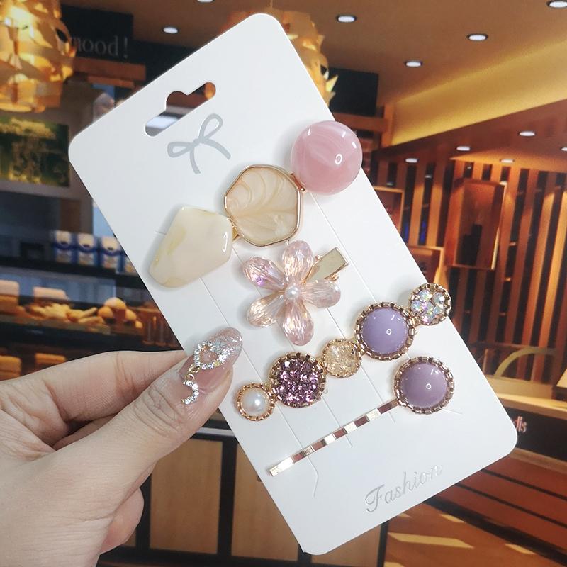 Korea Shiny Crystal Hair Clip Set Fashion Hair Accessories  Trend For Women Girl Pearl Rhinestone Hairpin Side Clip For Hair