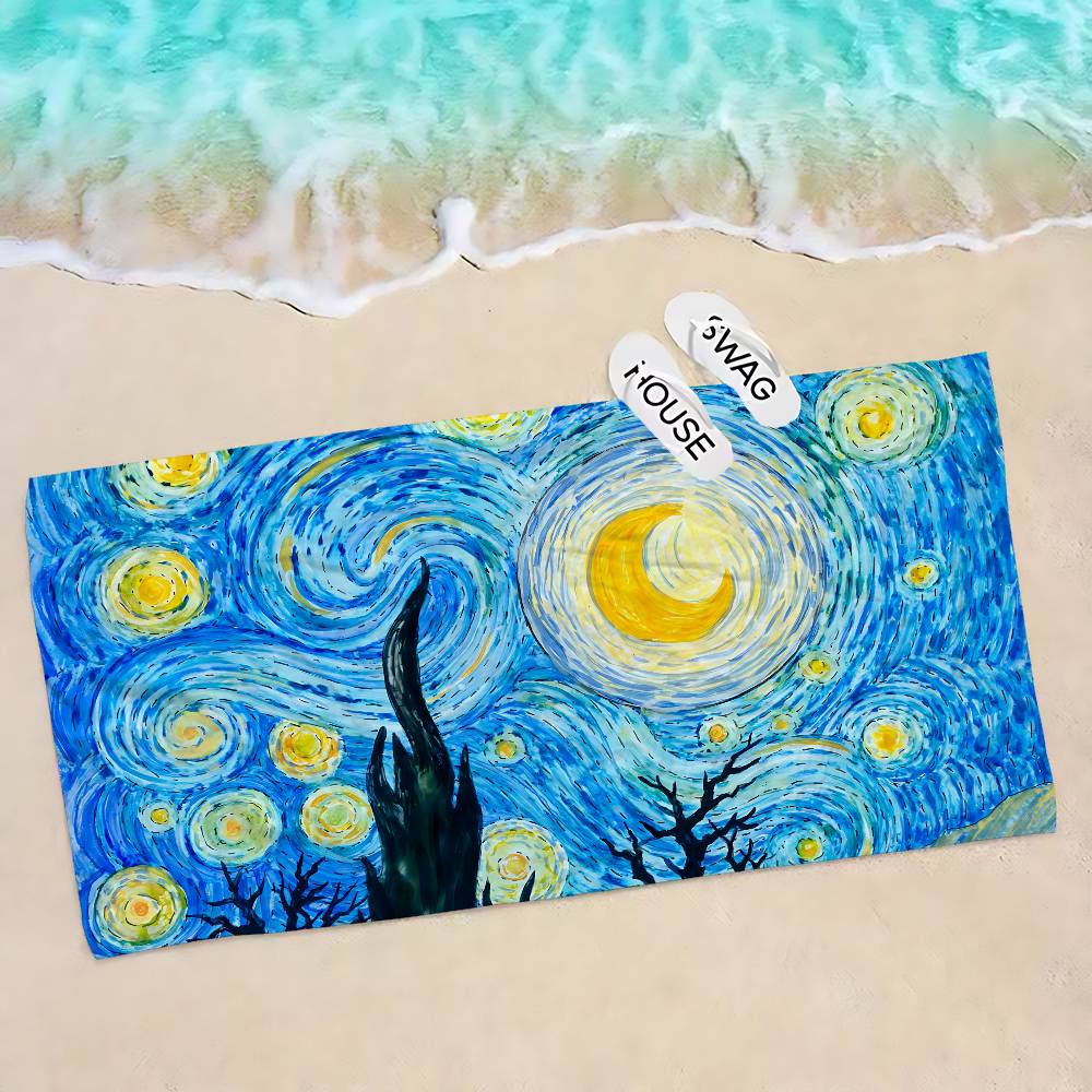 Van Gogh Starry Sky Art Microfiber Printed Beach Towel Mountain Climbing Yoga Beach Swimming Running Absorbent Soft Towel
