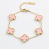 Bracciale Quadrifoglio Fortunato a Doppia Faccia in Madreperla Oro 18K - Stile Moda Europeo e Americano